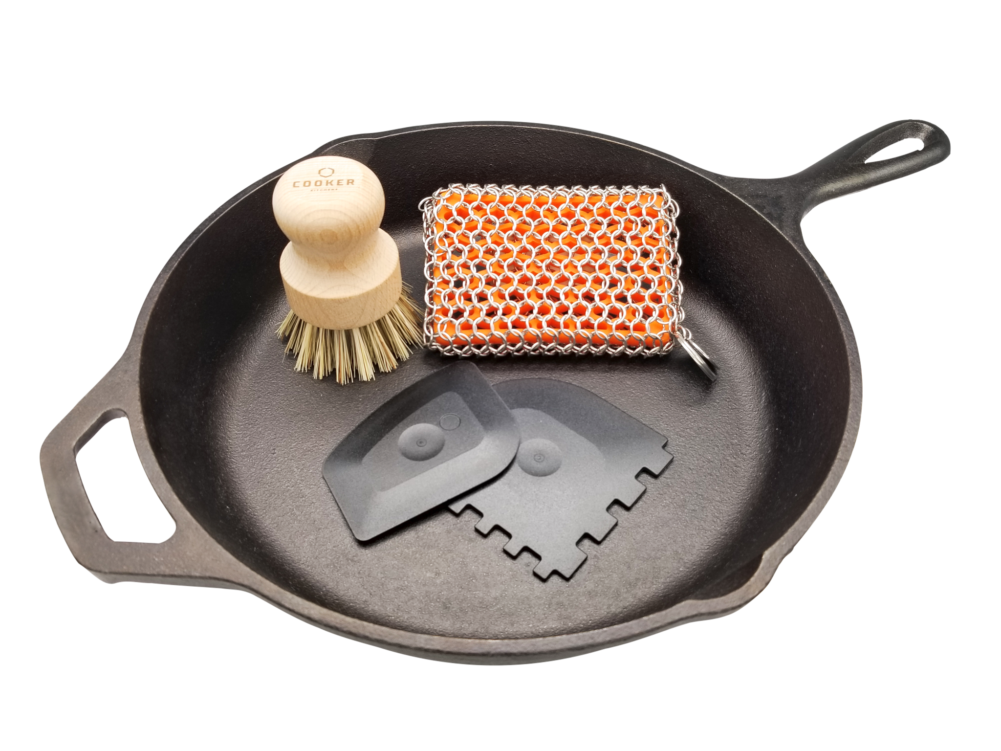 Cast Iron Skillet Cleaning Kit (4 pieces) - Available in 5 Color Combos